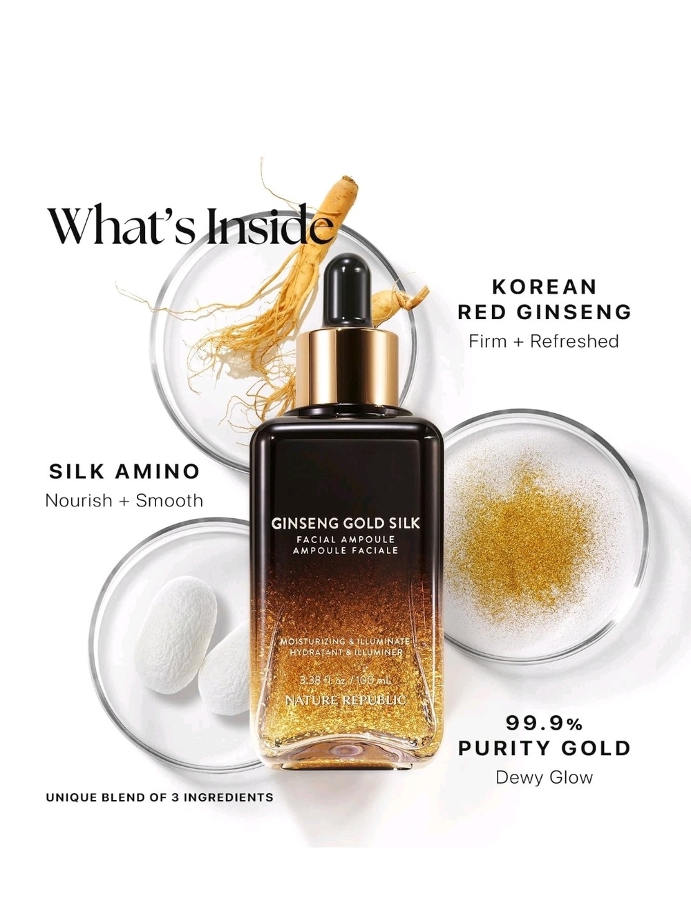Nature Republic Ginseng Gold Silk Facial Ampoule - Gold/Black